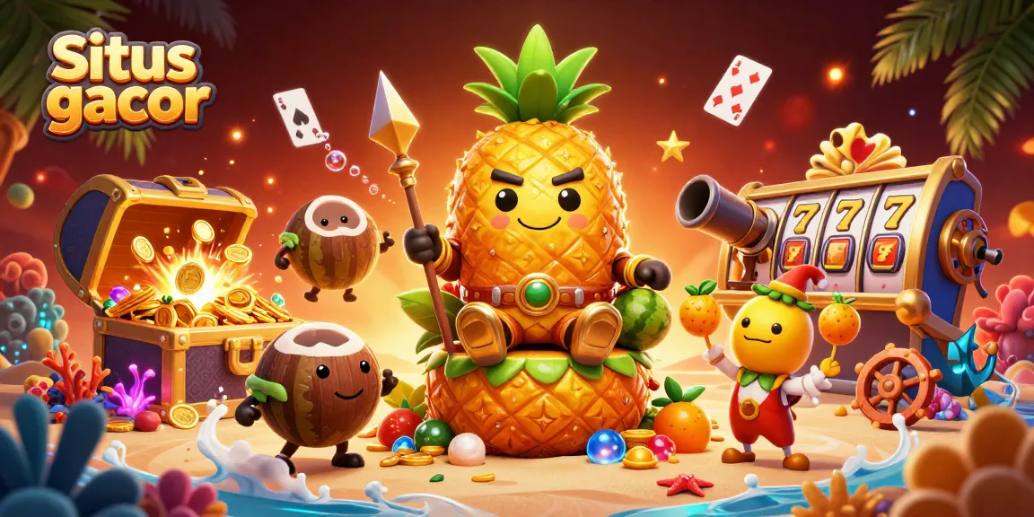 Experience situs gacor with the golden pineapple king amidst treasure and casino game elements.