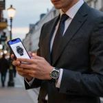 Individual showcasing stylish super clone watches in a luxury urban setting.