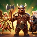 Engaging 3D illustration showcasing credit card casinos featuring a Viking, Valkyrie, and dynamic casino elements.