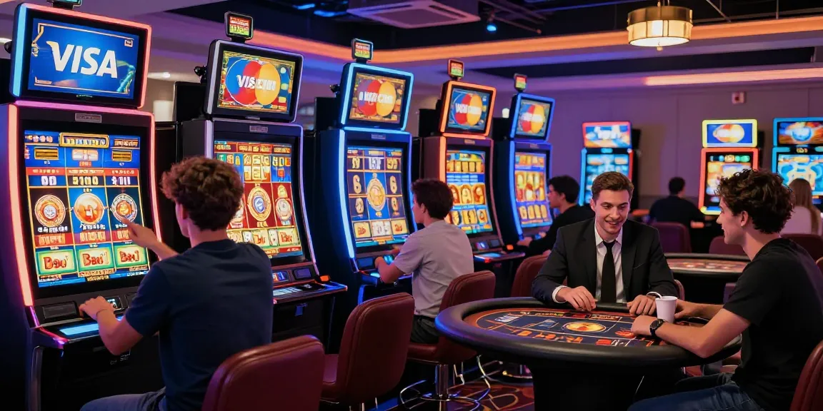 Excited players at a virtual casino featuring diverse games and Visa and Mastercard logos, showcasing the new online gambling trends in 2026.