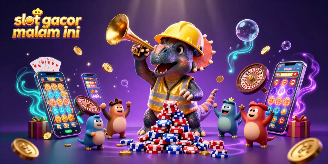 Engage with slot gacor malam ini featuring a triceratops and festive gaming elements, celebrating wins and excitement.