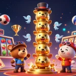 Play slots and win jackpots at lu88, featuring a vibrant casino scene with animated totem and dynamic elements.