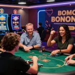 Players celebrating wins at non UKGC casinos, showcasing vibrant atmosphere and latest promotions.