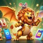 Engage with da88's vibrant slots scene featuring a roaring chimera and whimsical game elements.