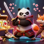 Experience thrilling adventures at U888 with a vibrant casino scene showcasing samurai panda and ninja fox.